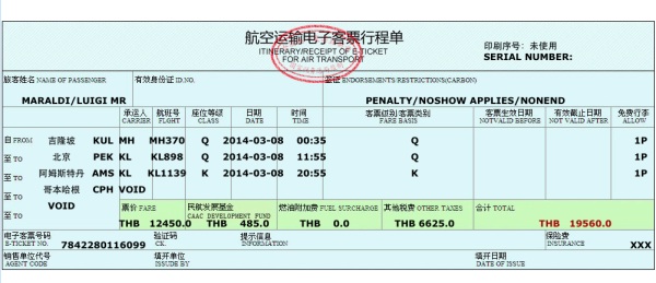 A copy of the ticket 'Luigi Maraldi' was travelling on. Photo / supplied